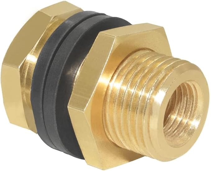 Joywayus 2Set Brass Male Bulkhead Kit Include 1/8" NPT Female 3/8" Male Water Tank Connector Threaded And 3/8" Female Outer Hex Head End Pipe Caps with Rubber Gasket - AquaVibe