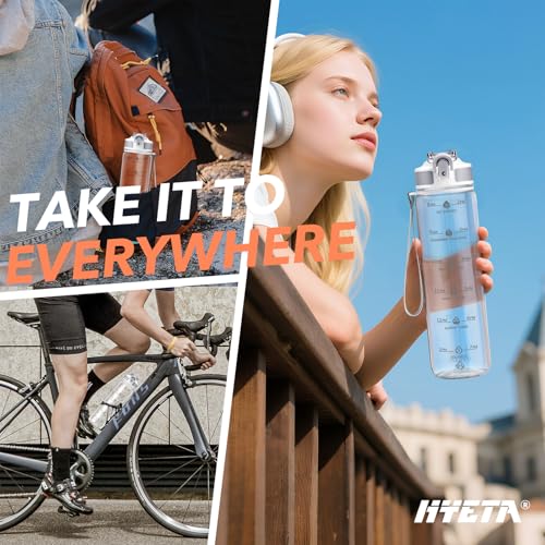 Clear Plastic Water Bottle With Straw & Time Marker