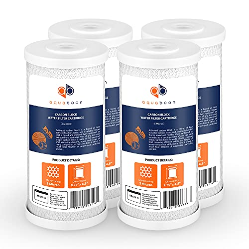5 Micron 10x4.5 Carbon Block Water Filters Whole House CTO Water Filter Replacement Cartridge Compatible with FXHTC (4 Count)