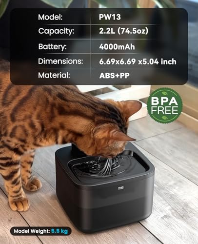2.2L 74oz Wireless Cat Water Fountain