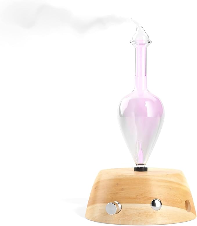 Elegance Nebulizing Essential Oil Diffuser for Aromatherapy by Organic Aromas - Light-Colored Wood Base and Glass Reservoir