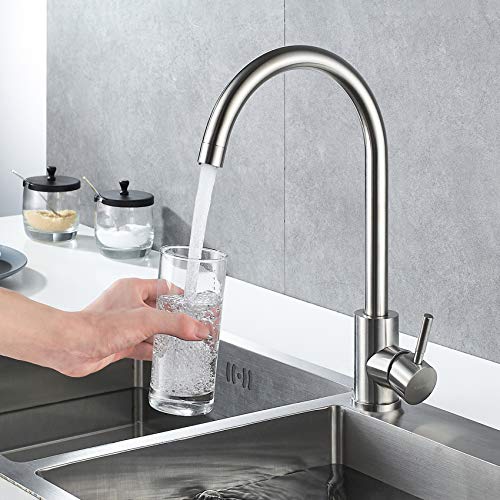 Single Handle High Arc Kitchen Faucet Stainless Steel Brushed Nickel