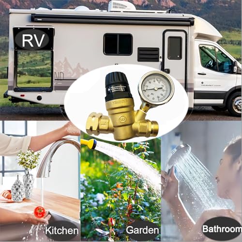 RV Water Pressure Regulator Valve with Handle Adjustable