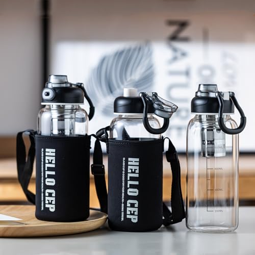 34oz Glass Water Bottle with capacity Mark & Stainless Steel Tea Strainer