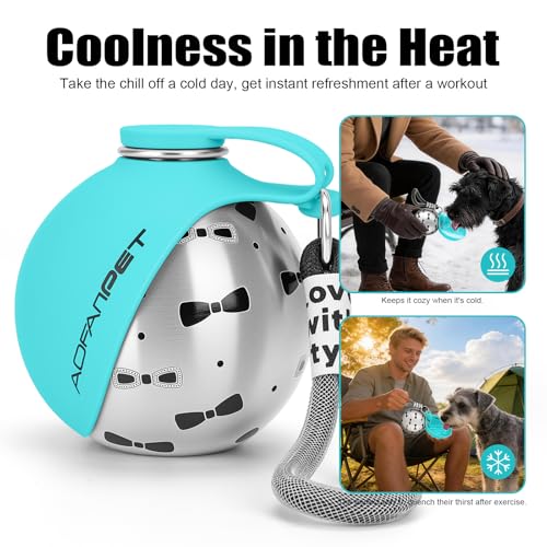 Portable Dog Water Bottle 10oz Stainless Steel Travel Dog Water Dispenser with Bowl No
