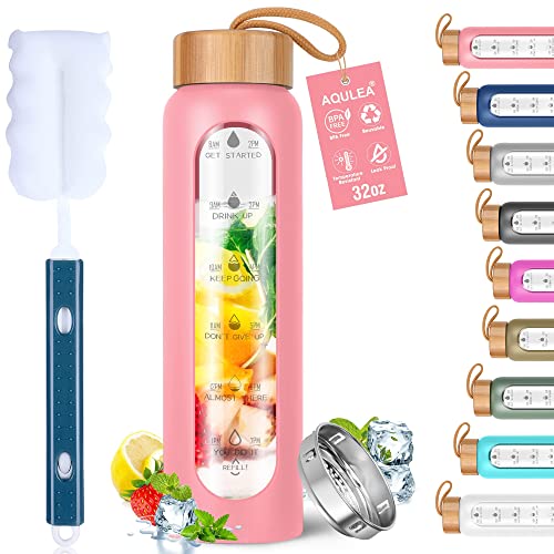 Glass Water Bottles 32 Oz with Silicone Sleeve