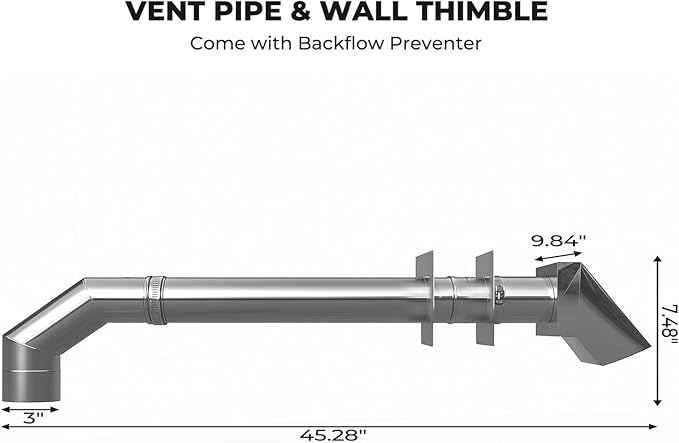 CAMPLUX 3" Horizontal Stainless Steel Vent Pipe Kit with Termination Hood for Gas Tankless Water Heater