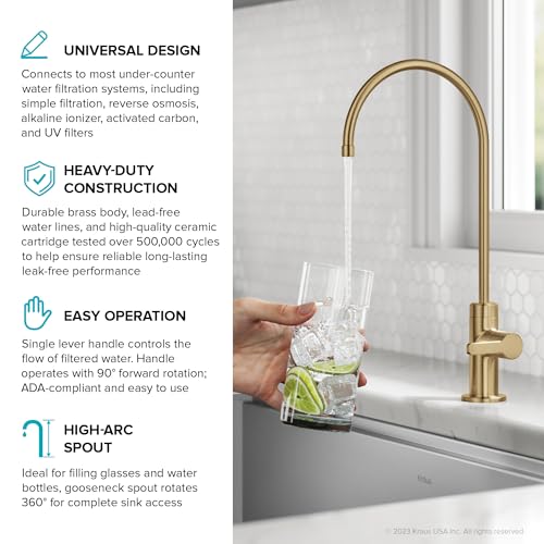 Oletto Single Handle Drinking Water Filter Faucet for Reverse Osmosis or Water Filtration System in Brushed Brass