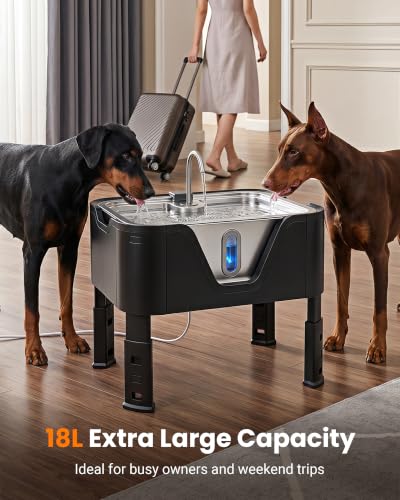 4.75Gal 18L Large Dog Water Fountain Elevated Dog Water Bowl & 3 Filters