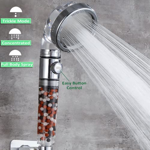 Filter Showerhead with Bracket Metal Hose High Pressure Handheld Shower Purifying Hard Water Softener Chlorine Flouride Filter Multi Modes Changeable Shower head Fresh Dry Skin & Hair Loss