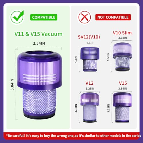 V11 V15 Vacuum Filters Replacement Compatible with Dyson V11 V15