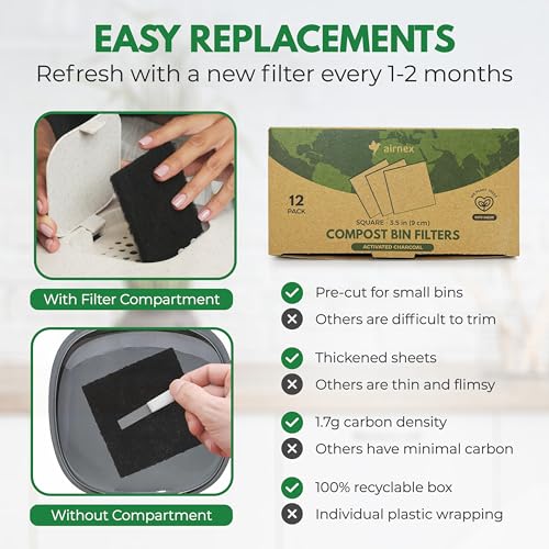 Charcoal Filters for Compost Bucket 3.5 in Square (12 Count)