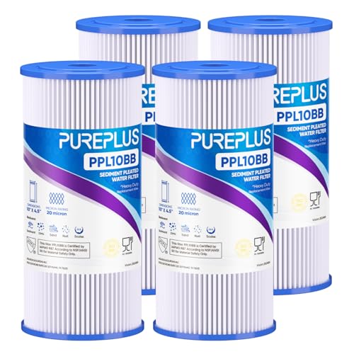 20 Micron 10" x 4.5" Whole House Pleated Sediment Filter for Well Water (4 Count)