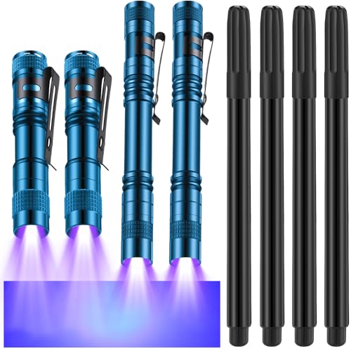 8 Pcs Black Light Markers Set 4 Invisible Ink Pen 4 Mini UV Flashlights Invisible Ink Marker Disappearing Pen for Spy Gadgets Secret Message Gift Party Favors (8 Count)