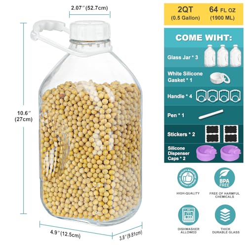 64 Oz Glass Milk Jugs With Screw Lids (3 Count)
