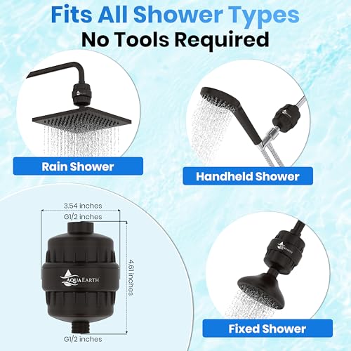 Shower Head Filter For Hard Water Oil Bronze 20 Stages to Remove Chlorine Fluoride Water Softener Coconut Shell Activated Carbon Reduces Dry Itchy Skin Heavy Metals Other Sediments