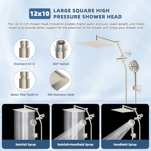 12" Metal Rain Shower Head with Handheld