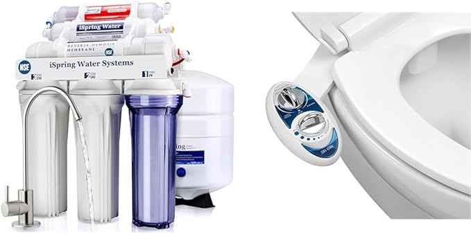 iSpring RCC7AK 75 GPD 6-Stage RO Water Filter + Luxe Bidet NEO 185 Self-Cleaning Dual Nozzle Bidet Toilet Attachment
