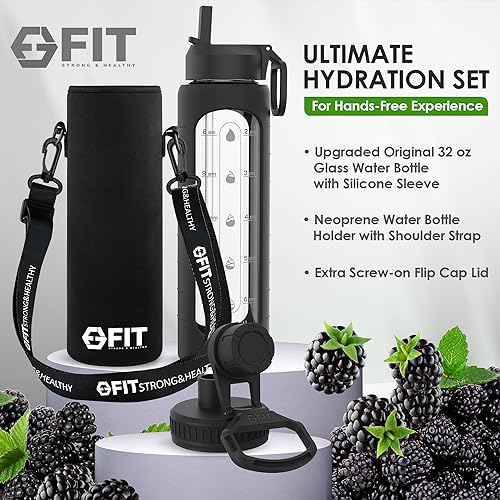32 oz Glass Water Bottle with Time Marker