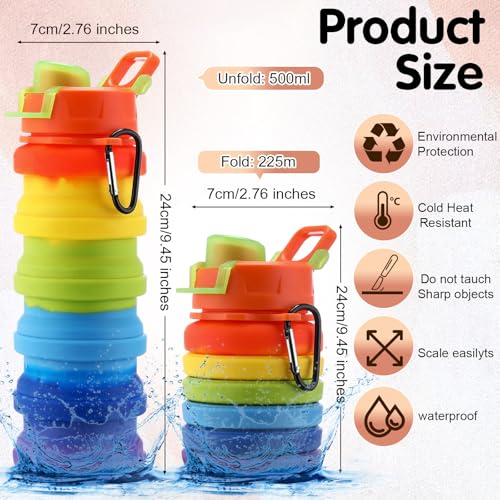 20 Pack Collapsible Water Bottles Bulk Foldable Water Bottles 17oz Silicone Portable Leak Proof Reusable Sports with Clip for Travel Hiking Camping Outdoor (20 Count)