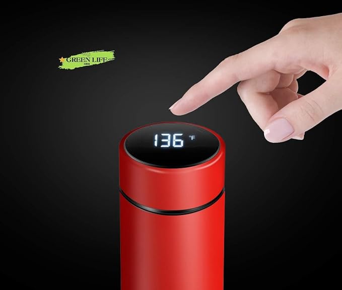 GreenLife Smart Water Bottle with LED Temperature Display, Thermostat Double Wall Vacuum Insulated Water Bottle, Cold 36 Hrs, Hot 24 Hrs, BPA-Free, Leak Proof, for Travel & Outdoor (Red).