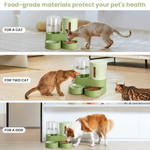 Automatic Cat Feeder Stainless Steel Water Dispenser Gravity Food Feeder and Waterer Set with Pet Food Bowl for Small Medium Kitten Puppy Pets Large Capacity