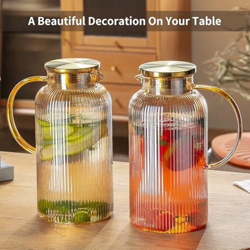2 PACK Glass Pitcher with Lid