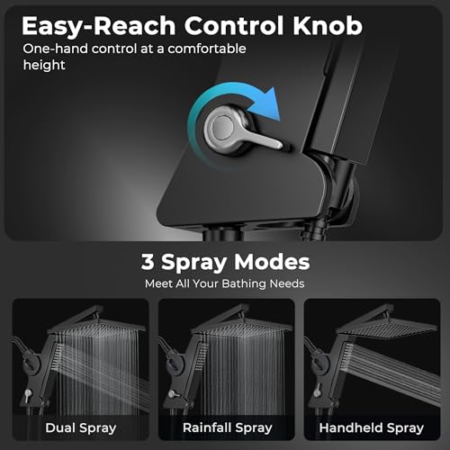 Filtered Rain Shower Head with Handheld Combo High Pressure 12'' Rainfall Shower Heads & Hidden Detachable Wand Dual Showerhead Water Softener for Hard Water Easy Filter Replacement