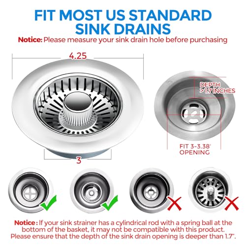 3 in 1 Kitchen Sink Drain Strainer Stopper Removable Basket Pop