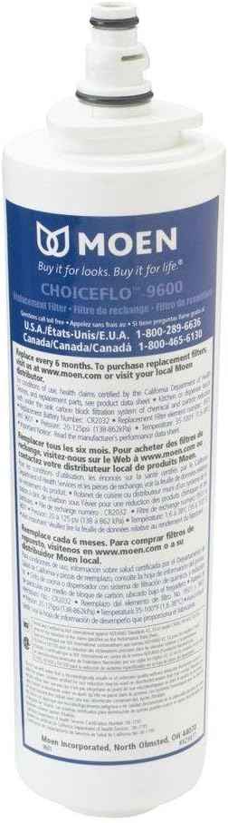 Moen 9601 ChoiceFlo Replacement Water Filter Compatible with Sip Filtered Kitchen Faucets (Pack of 2)