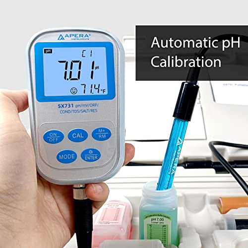 SX731 pH/ORP/Conductivity/TDS/Salinity/Resistivity Portable Handheld Multiparameter Meter Kit, Silver