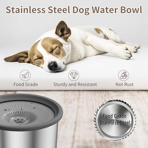 6.5L Dog Water Bowl No Spill 1.6 Gallon Stainless Steel Water Bowl for Dogs 220oz Large Capacity No Splash Slow Drinking Feeder with Anti