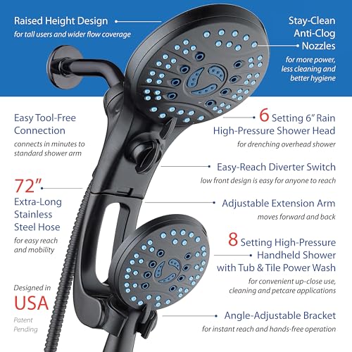 AquaCare 50 mode High Pressure Shower Head Combo with Arm & Dual Power Wash