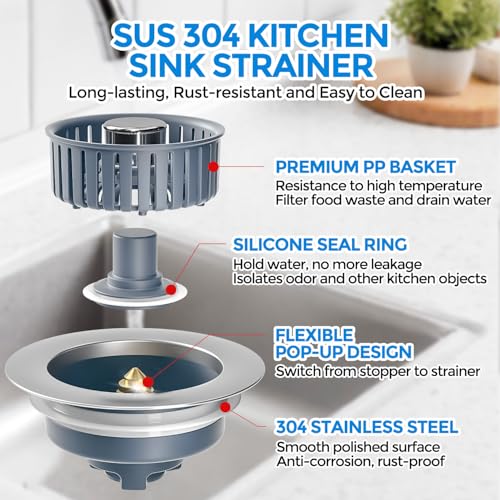 3 in 1 Kitchen Sink Stopper Strainer Basket Pop (2 Count)