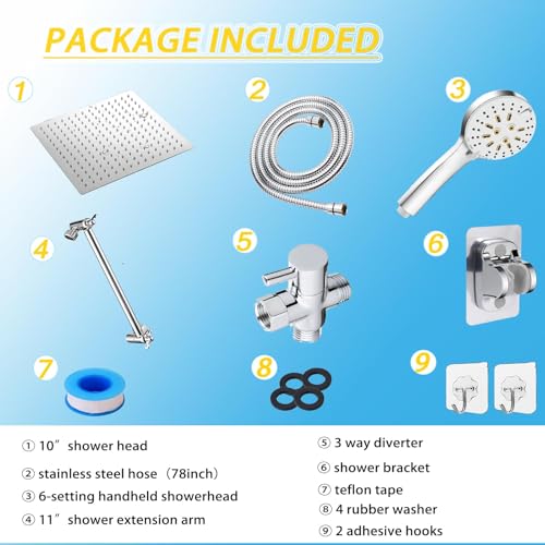 Shower Head 10" High Pressure Rain shower head with Handheld Spray Combo