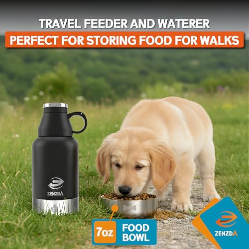 3-in-1 Dog Water Bottle – Insulated Stainless Steel Travel Bottle with Food Bowl, Leakproof, Carrying Bag & Brush