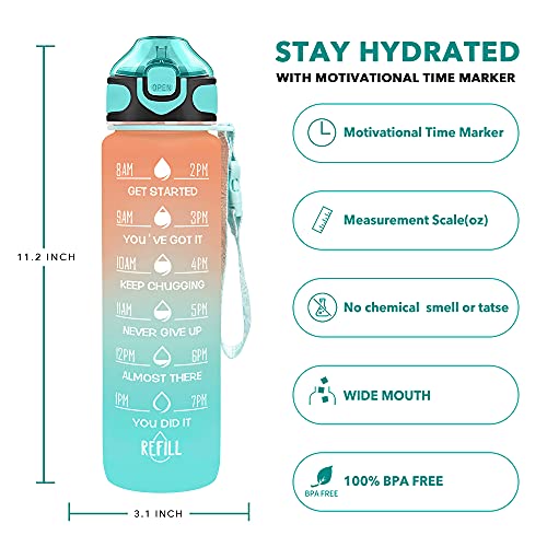 32 oz Water Bottle with Times to Drink and Straw