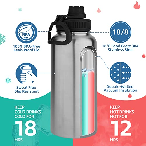 32 oz Insulated Water Bottle with Straw Lid and Spout Lid
