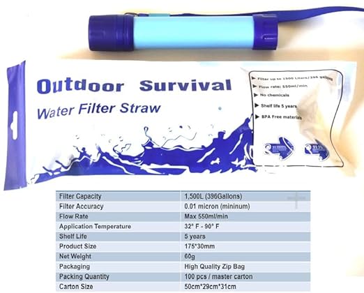 Galaxy Personal Portable Water Filter Straw Filtration Purifier for Hiking, Camping, Hunting, Travel, Outdoor Emergency Survival Detachable Drinking One Pack