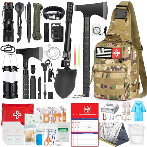 Survival Kit 262Pcs Survival Gear and Supplies with First Aid Kit Pouch and Crossbody Bag (262 Count)
