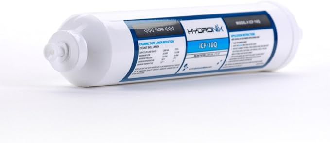 Hydronix ICF-10Q/3 Inline Post Activated Carbon Water Filter Replacement Cartridge with 1/4-Inch Quick Connect for Refrigerator, Ice Maker, RO Reverse Osmosis System, 2000 Gallons (3 Pack) - AquaVibe