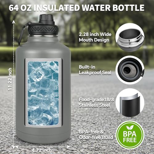 Half Gallon Water Bottle Insulated with Sleeve