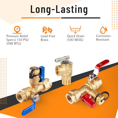 1PC HeSun 3 4" FIP IPS Isolator Tankless Water Heater Service Valve Kit (3 Count)