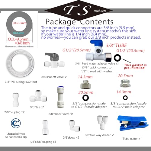 NSF 3 8" inch Water Line Tubing and Push to Connect Fittings for Reverse Osmosis Water Filter RO fittings