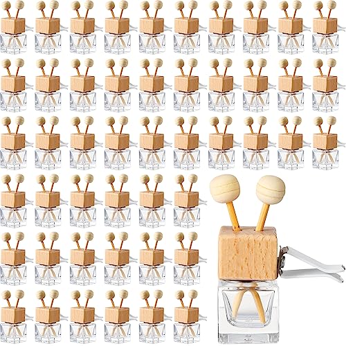 60 Pcs Car Diffuser Bottles Empty Bulk Vent Clip Car Air Freshener Diffuser for Essential Oil Perfume Glass Bottle with Wooden Caps Stick Fragrance Ornament (16 Ounce)