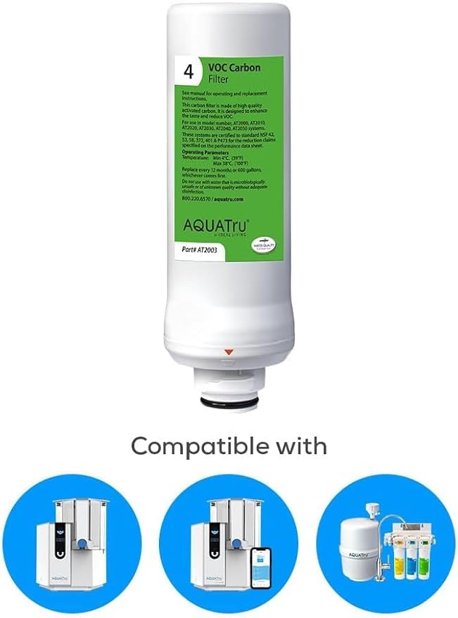 AquaTru Classic VOC Carbon Replacement Filter (Stage 4) – Compatible with AquaTru Classic, Classic Smart & Under Sink Purifier Models (Green)
