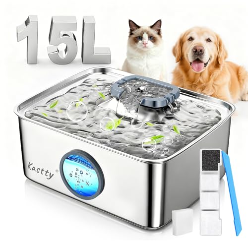 15L 4 Gal Stainless Steel Dog Water Fountain for Large Dogs