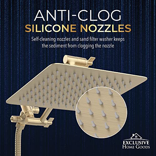 All Metal Shower Head 8" Dual Square Shower Head With Handheld Wand 71in Hose Set