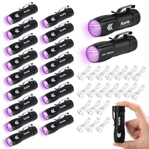 20 Pack Mini UV 395nm Flashlight 3W Rechargeable UV Flashlight Bulk for Hotel Cleaning Pet Stain Detection Scorpion Seeking Mineral Identification Resin Curing (20 Count)
