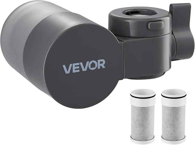 VEVOR Faucet Mount Water Filter, Horizontal Water Purifier for Sink Tap, NSF Certified Carbon Fiber Filter, Removes Chlorine Lead with 3 Filters, Fits Most Kitchen or Bathroom Faucets, Gray - AquaVibe
